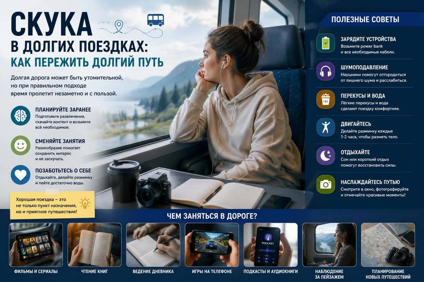 Скука в долгих поездках: как пережить долгий путь